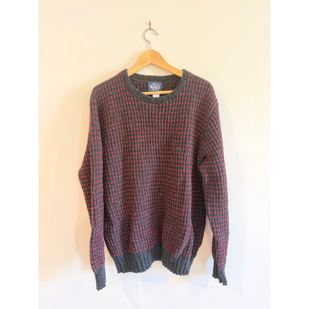 Vintage Woolrich Mens XL Red Birds Eye Wool Blend Crewneck Sweater Made in USA